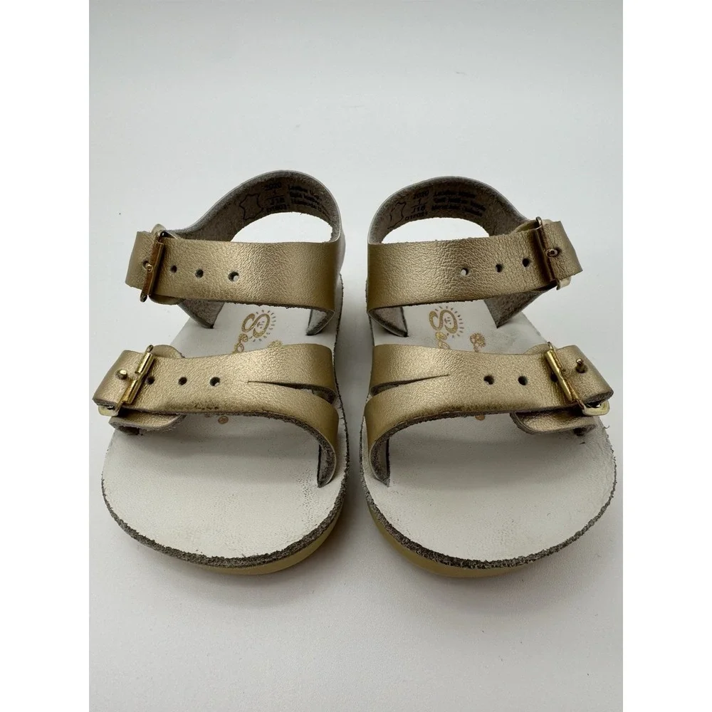 Toddler Girls Gold Buckle Sandals Size 1‎ Double Strap Casual Shoes
